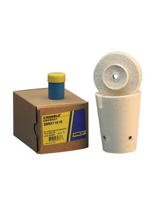 Product image for Erico SBNT1161G Cadweld One Shot for Rail, Cable to Ground Rod, NT (ONE SHOT), 5/8" dia, #8, #6 Connection, Solid