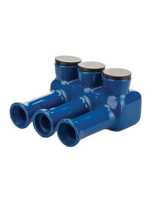 NSI IPLW250-3 4/0 AWG to 250 MCM 3-Port Blue Plastisol Insulated Multi-Cable Tap Connector NSI IPLW250-3 4/0 AWG to 250 MCM 3-Port Blue Plastisol Insulated Multi-Cable Tap Connector