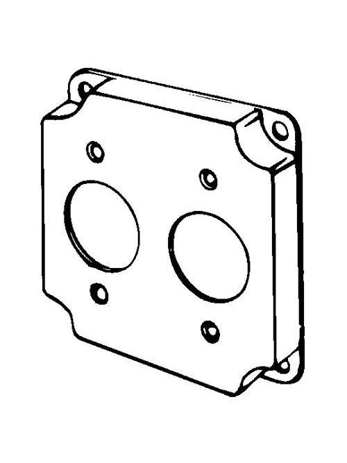 Appleton 8364 4" Square Surface Cover, 1/2" Raised, 7.0cu.in, Two Single Flush Receptacles (113