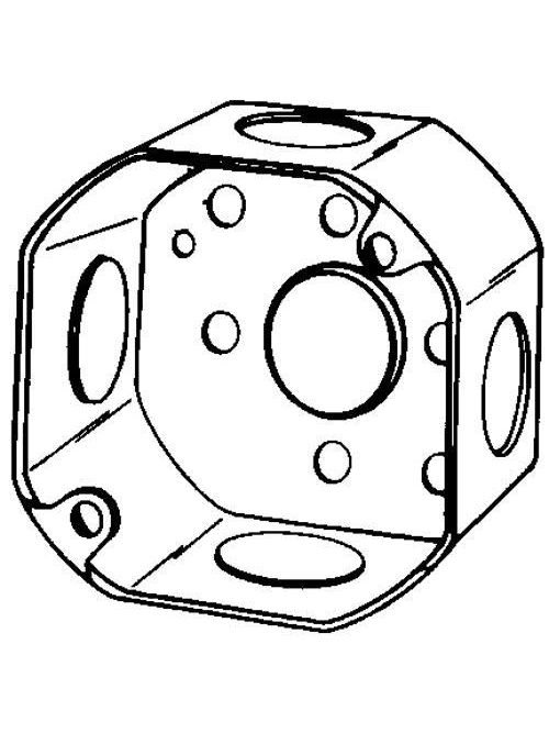 Product image for Appleton 3O-1/2 3-1/4" Steel Octagon Box, 1-1/2" Deep, 1/2" Knockouts, 10.5 cu.in