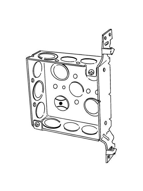 Product image for Appleton 4SAB-EK 4" Square Outlet/Switch Box w/Vertical Bracket, Barbed Hooks, 1-1/2" Deep, 21cu.in, 1/2" Eccentric Knockouts, Welded, Steel