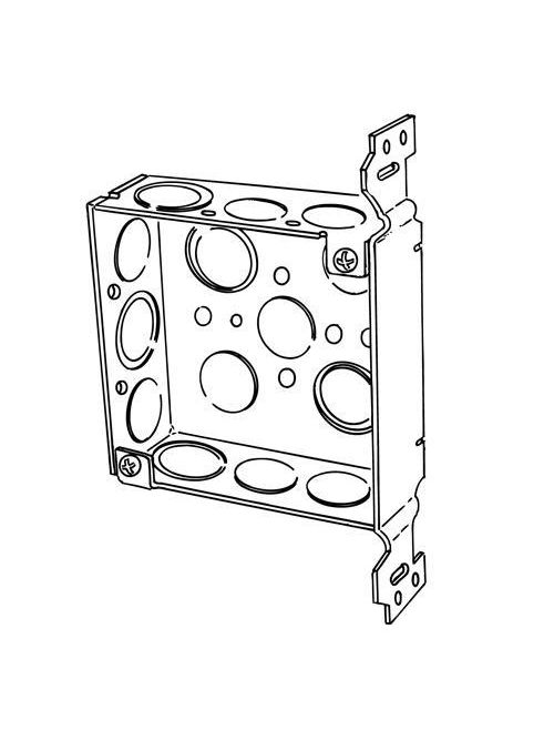 Product image for Appleton 4SVB-EK-PL 4" Square Outlet/Switch Box w/Plain Vertical Bracket, 1-1/2" Deep, 21cu.in, 1/2" Eccentric Knockouts, Welded, Steel