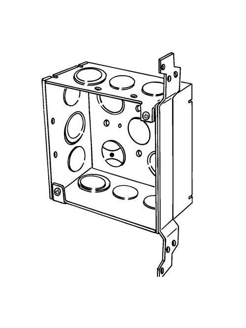 Product image for Appleton 4SDVB-EK-PL 4" Square Outlet/Switch Box w/Plain Vertical Bracket, 2-1/8" Deep, 30.3cu.in, 1/2" Eccentric Knockouts, Welded, Steel