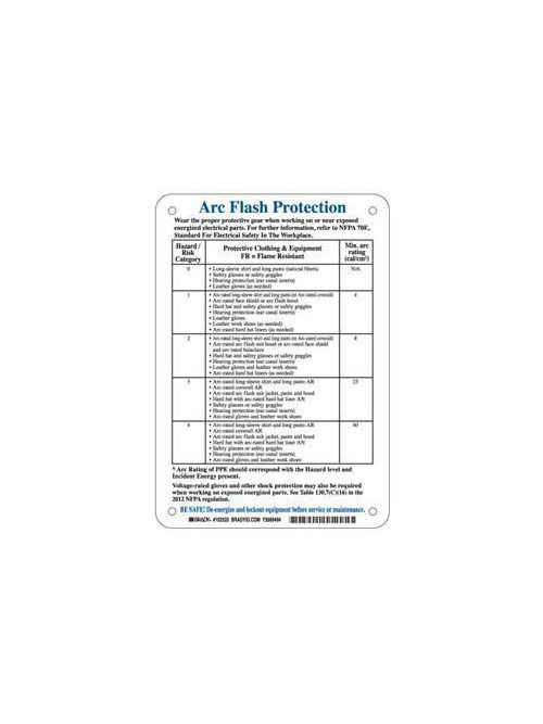 Product image for Brady 102523 Arc Flash Protection Sign, Black/Blue on White, Plastic, 7" x 10"