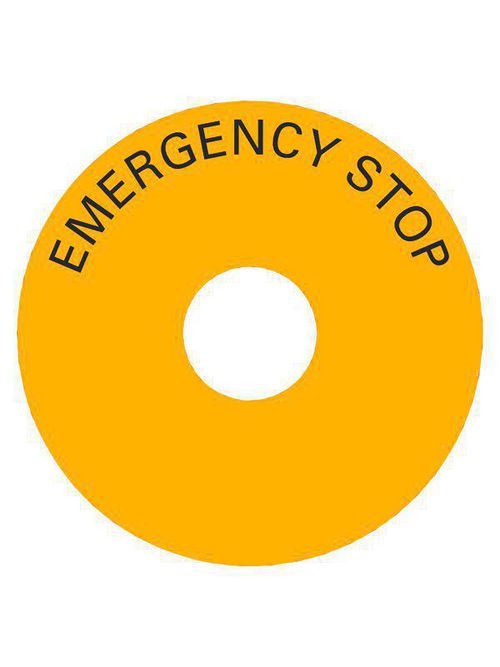 Product image for Siemens 3SB3921-0AD 23 x 80 mm Emergency Stop Black with Yellow Round Push Button Legend Plate