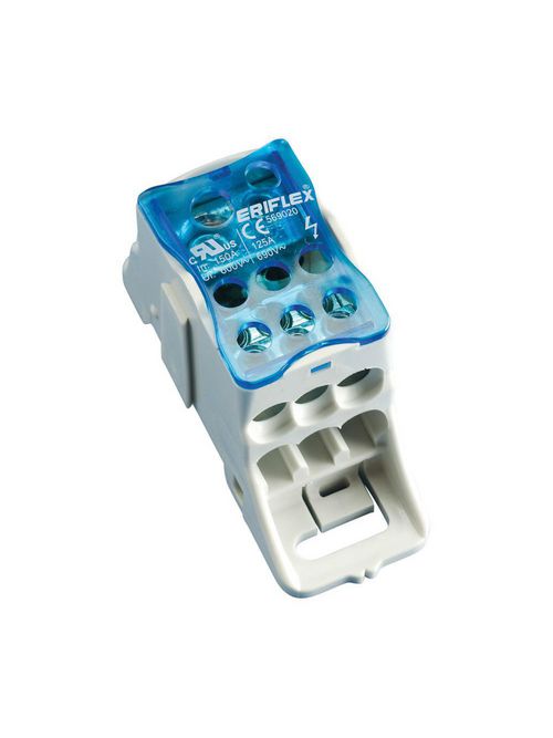 Product image for Erico 569020 Single Pole Dist. Block, 150 A UL/CSA, Cable Line, 7 Cables Load, Copper
