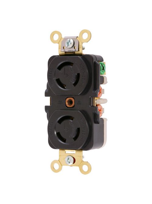 Hubbell Wiring Devices HBL7580G 10 Amp 250 VAC 2-Pole 3-Wire Non-NEMA Black Duplex Locking Receptacle Hubbell Wiring Devices HBL7580G 10 Amp 250 VAC 2-Pole 3-Wire Non-NEMA Black Duplex Locking Receptacle