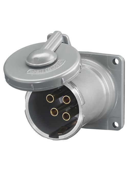 Hubbell Wiring Devices HBL4100RS2WR 100 Amp 600 VAC 200 VDC 3-Pole 4-Wire Style II Watertight IEC Pin and Sleeve Receptacle Hubbell Wiring Devices HBL4100RS2WR 100 Amp 600 VAC 200 VDC 3-Pole 4-Wire Style II Watertight IEC Pin and Sleeve Receptacle