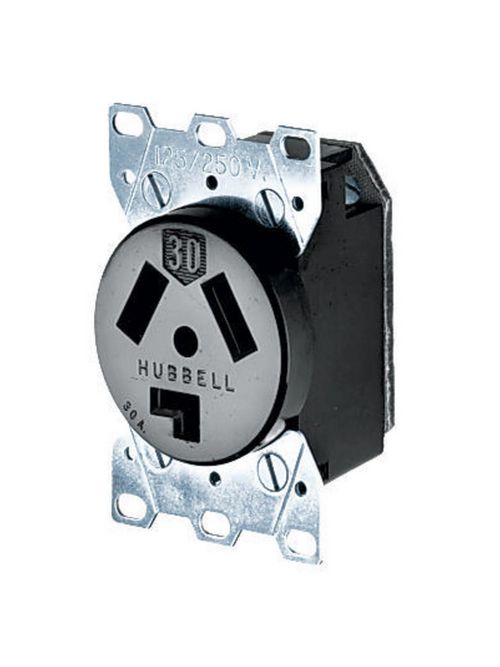 Hubbell Wiring Devices HBL9350 30 Amp 125/250 Volt 3-Pole 3-Wire NEMA 10-30R Black Phenolic Straight Blade Device Receptacle Hubbell Wiring Devices HBL9350 30 Amp 125/250 Volt 3-Pole 3-Wire NEMA 10-30R Black Phenolic Straight Blade Device Receptacle