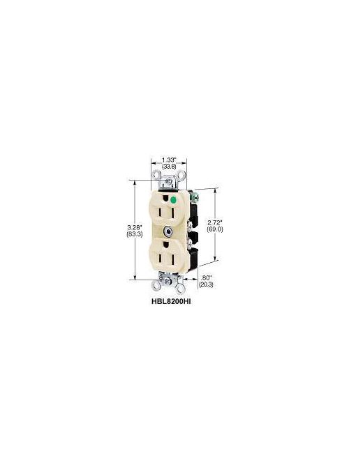 Product image for Hubbell HBL8200HR 15 Amp 125 Volt 2-Pole 3-Wire NEMA 5-15R Red Straight Blade Duplex Receptacle