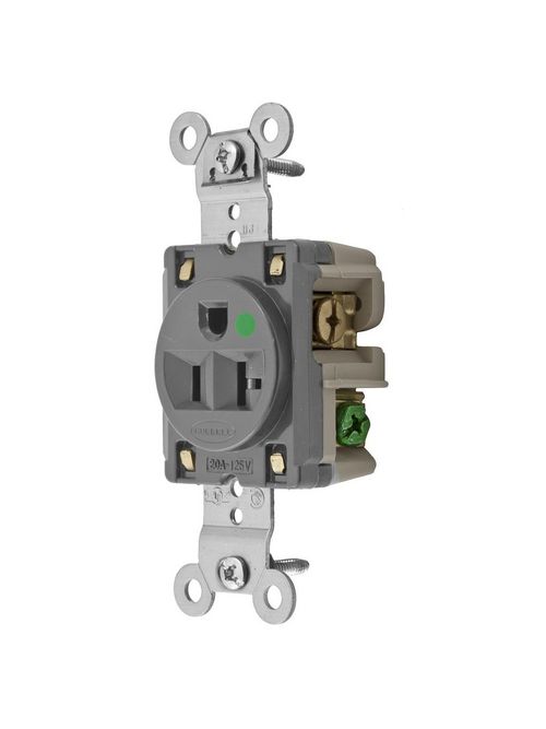 Hubbell Wiring Devices HBL8310GY 20 Amp 125 Volt 2-Pole 3-Wire NEMA 5-20R Gray Single Straight Blade Receptacle Hubbell Wiring Devices HBL8310GY 20 Amp 125 Volt 2-Pole 3-Wire NEMA 5-20R Gray Single Straight Blade Receptacle