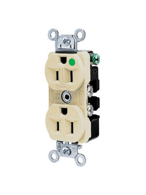 Hubbell Wiring Devices HBL8200ILI 15 Amp 125 Volt 2-Pole 3-Wire NEMA 5-15R Ivory Straight Blade Duplex Receptacle Hubbell Wiring Devices HBL8200ILI 15 Amp 125 Volt 2-Pole 3-Wire NEMA 5-15R Ivory Straight Blade Duplex Receptacle