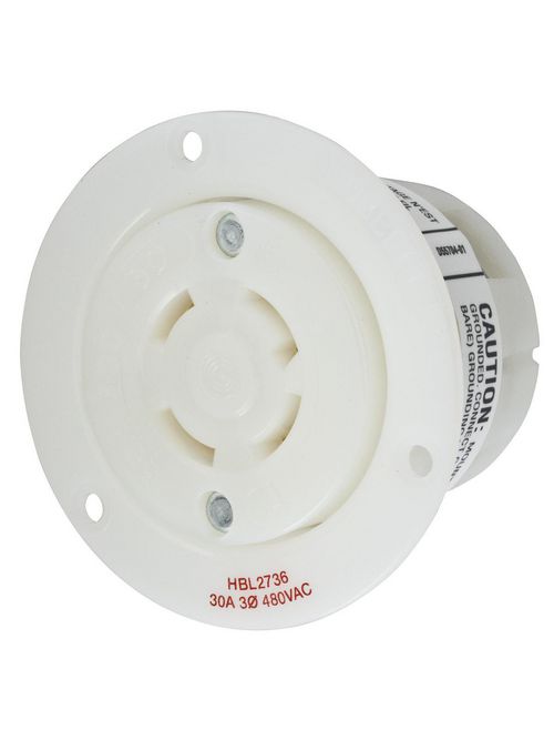 Hubbell Wiring Devices HBL2736 30 Amp 480 Volt 3-Pole 4-Wire NEMA L16-30R White Locking Flanged Receptacle Hubbell Wiring Devices HBL2736 30 Amp 480 Volt 3-Pole 4-Wire NEMA L16-30R White Locking Flanged Receptacle