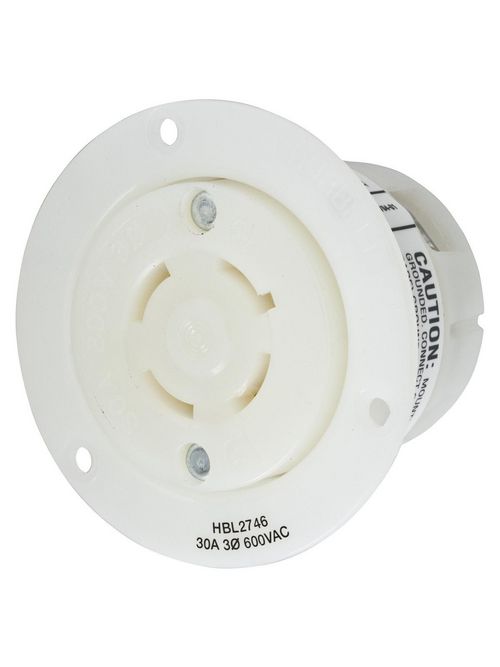 Hubbell Wiring Devices HBL2746 30 Amp 600 Volt 3-Pole 4-Wire NEMA L17-30R White Locking Flanged Receptacle Hubbell Wiring Devices HBL2746 30 Amp 600 Volt 3-Pole 4-Wire NEMA L17-30R White Locking Flanged Receptacle