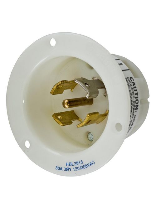 Hubbell Wiring Devices HBL2815 30 Amp 120/208 VAC 4-Pole 5-Wire NEMA L21-30P White Locking Flanged Inlet Hubbell Wiring Devices HBL2815 30 Amp 120/208 VAC 4-Pole 5-Wire NEMA L21-30P White Locking Flanged Inlet
