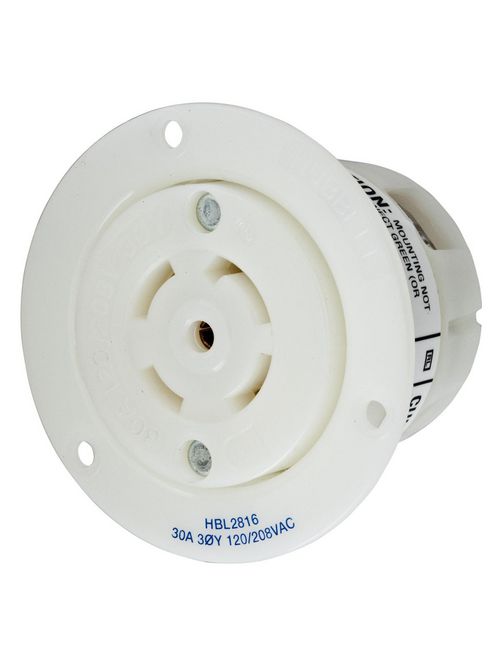 Hubbell Wiring Devices HBL2816 30 Amp 120/208 VAC 4-Pole 5-Wire NEMA L21-30R White Locking Flanged Receptacle Hubbell Wiring Devices HBL2816 30 Amp 120/208 VAC 4-Pole 5-Wire NEMA L21-30R White Locking Flanged Receptacle