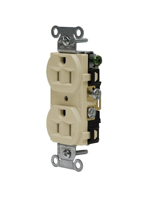 Hubbell Wiring Devices CRF15I 15 Amp 125 Volt 2-Pole 3-Wire NEMA 5-15R Ivory Straight Blade Duplex Receptacle Hubbell Wiring Devices CRF15I 15 Amp 125 Volt 2-Pole 3-Wire NEMA 5-15R Ivory Straight Blade Duplex Receptacle