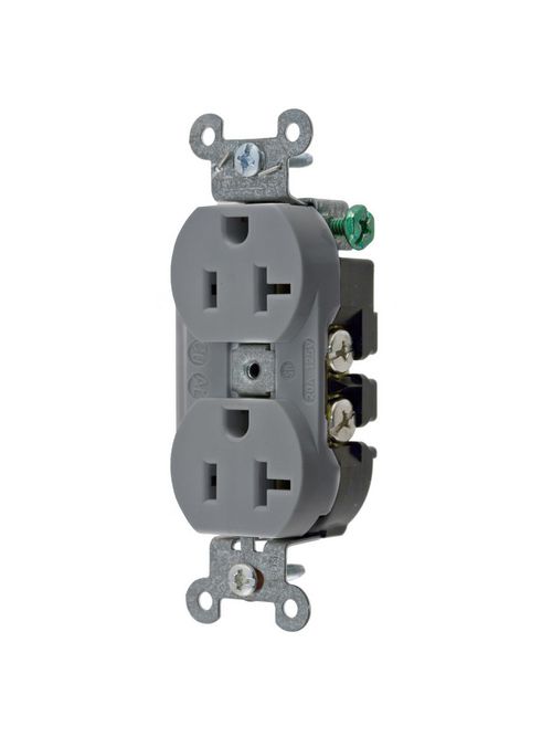Hubbell Wiring Devices 5352AG 20 Amp 125 Volt 2-Pole 3-Wire NEMA 5-20R Gray Straight Blade Duplex Receptacle Hubbell Wiring Devices 5352AG 20 Amp 125 Volt 2-Pole 3-Wire NEMA 5-20R Gray Straight Blade Duplex Receptacle