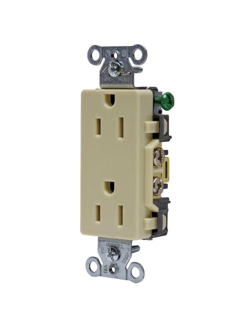 Hubbell Wiring Devices DR15I 15 Amp 125 Volt 2-Pole 3-Wire NEMA 5-15R Ivory Decorator Straight Blade Receptacle Hubbell Wiring Devices DR15I 15 Amp 125 Volt 2-Pole 3-Wire NEMA 5-15R Ivory Decorator Straight Blade Receptacle