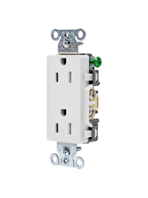 Hubbell Wiring Devices DR15WHI 15 Amp 125 Volt 2-Pole 3-Wire NEMA 5-15R White Decorator Straight Blade Receptacle Hubbell Wiring Devices DR15WHI 15 Amp 125 Volt 2-Pole 3-Wire NEMA 5-15R White Decorator Straight Blade Receptacle