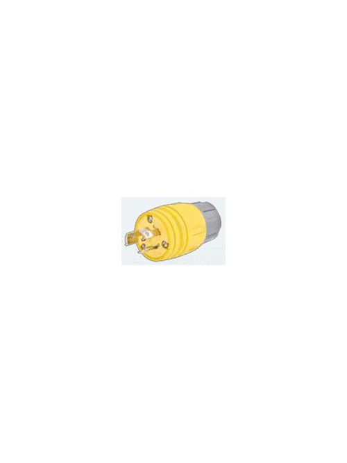 Product image for Hubbell 26W47H 20 Amp 125 Volt 2-Pole 3-Wire NEMA L5-20P Yellow Watertight Locking Plug