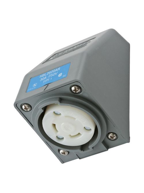 Hubbell Wiring Devices HBL2620AR 30 Amp 250 Volt 2-Pole 3-Wire NEMA L6-30R Gray Locking Receptacle Hubbell Wiring Devices HBL2620AR 30 Amp 250 Volt 2-Pole 3-Wire NEMA L6-30R Gray Locking Receptacle