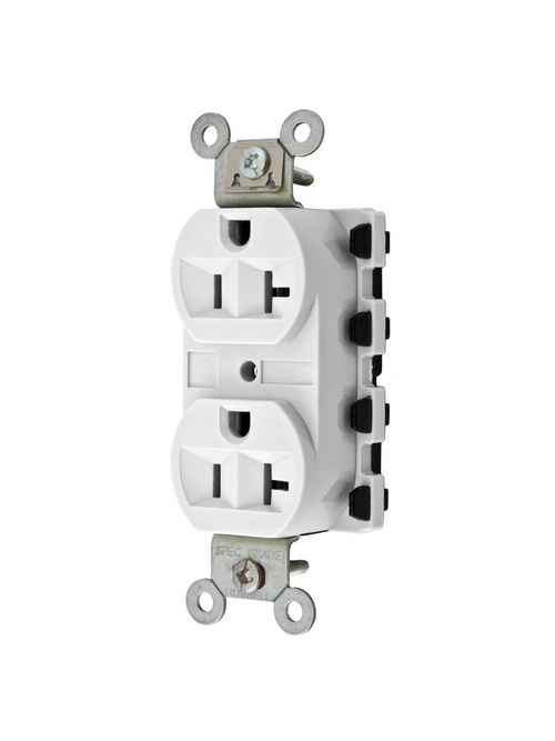 Hubbell Wiring Devices SNAP5362WA 20 Amp 125 Volt 2-Pole 3-Wire NEMA 5-20R White Straight Blade Duplex Receptacle Hubbell Wiring Devices SNAP5362WA 20 Amp 125 Volt 2-Pole 3-Wire NEMA 5-20R White Straight Blade Duplex Receptacle