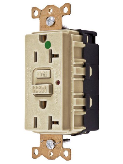 Product image for Hubbell Wiring Devices GFR8300SNAPINA 20 Amp 125 Volt 2-Pole 3-Wire NEMA 5-20R Ivory GFCI Receptacle with LED Indicator