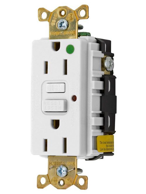 Hubbell Wiring Devices GFR8200HWLA 15 Amp 125 Volt 2-Pole 3-Wire NEMA 5-15R White GFCI Receptacle with LED Indicator Hubbell Wiring Devices GFR8200HWLA 15 Amp 125 Volt 2-Pole 3-Wire NEMA 5-15R White GFCI Receptacle with LED Indicator