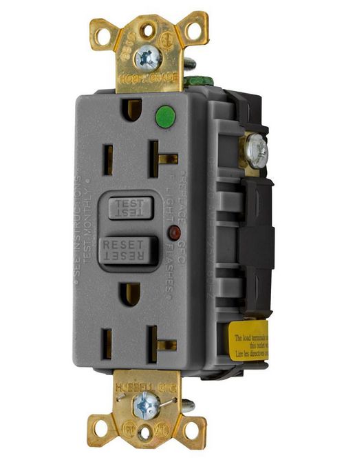 Product image for Hubbell GFR8300HGYLA 20 Amp 125 Volt 2-Pole 3-Wire NEMA 5-20R Gray GFCI Receptacle with LED Indicator