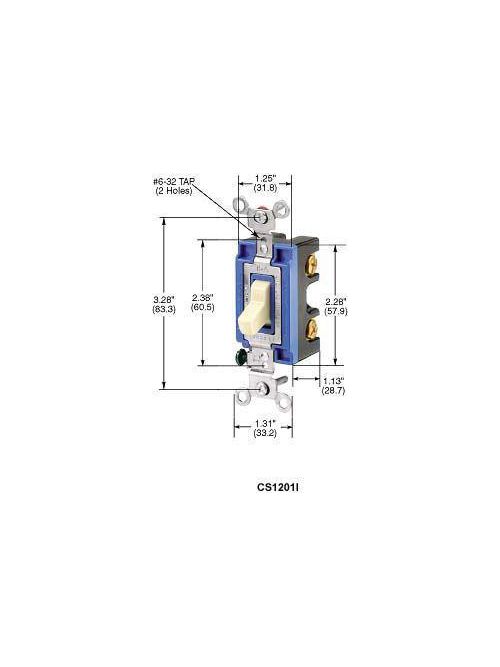 Product image for Hubbell Wiring Devices CS1203I 15 Amp 120/277 VAC 3-Way Ivory Toggle Switch