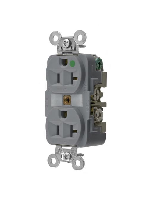 Hubbell Wiring Devices HBL8300GY 20 Amp 125 Volt 2-Pole 3-Wire NEMA 5-20R Gray Straight Blade Duplex Receptacle Hubbell Wiring Devices HBL8300GY 20 Amp 125 Volt 2-Pole 3-Wire NEMA 5-20R Gray Straight Blade Duplex Receptacle