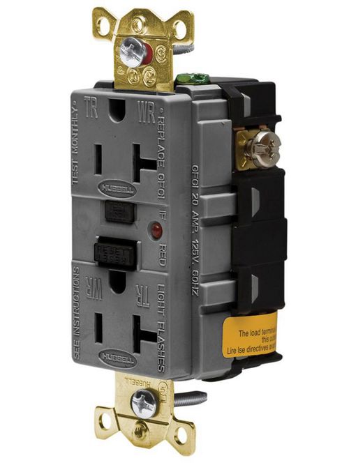 Product image for Hubbell GFR5362GYTR Receptacle GFCI thermoplastic 2P3W 20A 5-20R gry