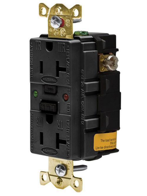 Product image for Hubbell GFR5362BKTR Receptacle GFCI thermoplastic 2P3W 20A 5-20R blk