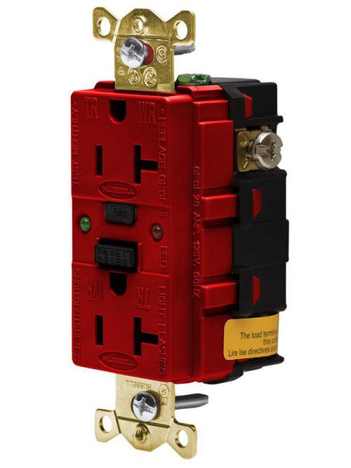 Product image for Hubbell GFR5362RTR Receptacle GFCI thermoplastic 2P3W 20A 5-20R red