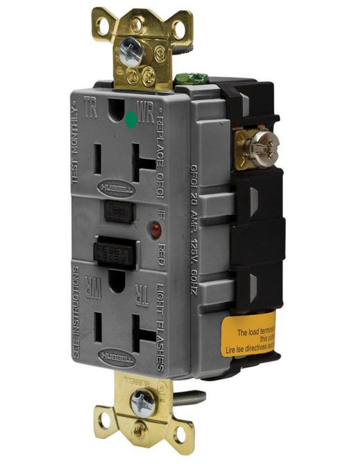 Product image for Hubbell GFR8300GYTR Receptacle GFCI thermoplastic 2P3W 20A 5-20R gry