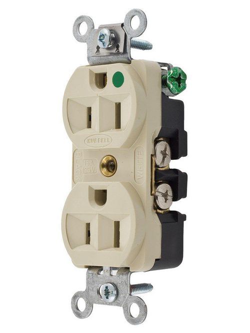 Product image for Hubbell Wiring Devices 8200I 15 Amp 125 Volt 2-Pole 3-Wire NEMA 5-15R Ivory Straight Blade Duplex Receptacle