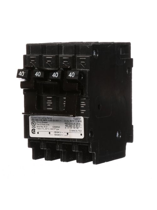 Siemens Industry Q24040CT2 2-Pole 40 Amp 120/240 VAC 10 kA Quadplex Circuit Breaker Siemens Industry Q24040CT2 2-Pole 40 Amp 120/240 VAC 10 kA Quadplex Circuit Breaker