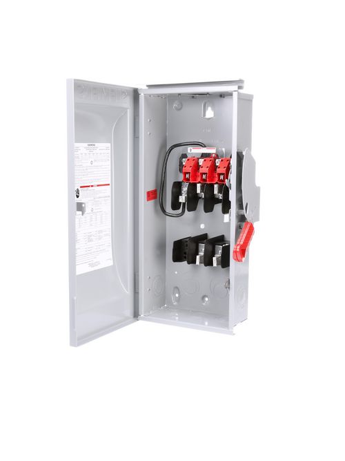 Siemens Industry HF263R 480/600 VAC 250/600 VDC 100 Amp 2-Pole 2-Wire NEMA 3R Heavy Duty Fusible Safety Switch Siemens Industry HF263R 480/600 VAC 250/600 VDC 100 Amp 2-Pole 2-Wire NEMA 3R Heavy Duty Fusible Safety Switch