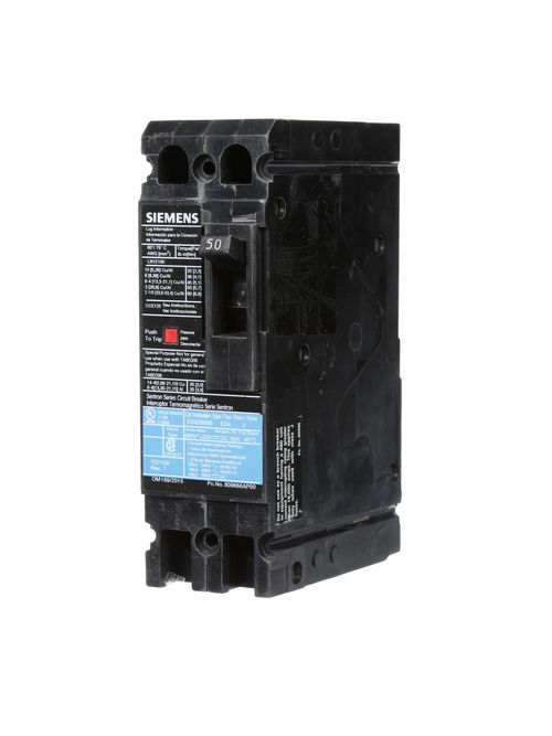 Siemens Industry ED42B050 480 VAC 50 Amp 18 kaic 2-Pole Circuit Breaker with LD Lug Siemens Industry ED42B050 480 VAC 50 Amp 18 kaic 2-Pole Circuit Breaker with LD Lug