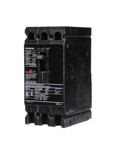 Siemens Industry HED43B050 480 Volt 50 Amp 42 kaic 3-Pole Circuit Breaker with LD Lug Siemens Industry HED43B050 480 Volt 50 Amp 42 kaic 3-Pole Circuit Breaker with LD Lug