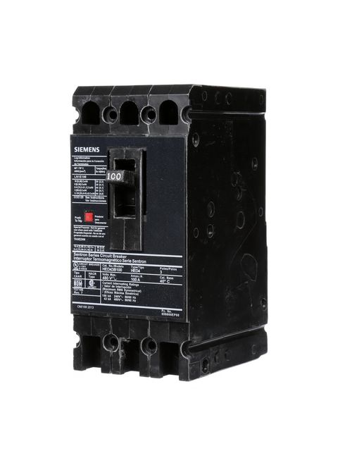 Siemens Industry HED43B100 480 Volt 100 Amp 42 kaic 3-Pole Circuit Breaker with LD Lug Siemens Industry HED43B100 480 Volt 100 Amp 42 kaic 3-Pole Circuit Breaker with LD Lug