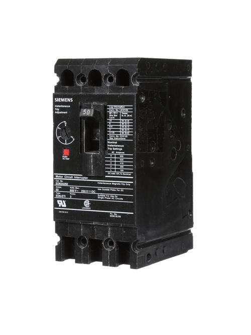 Siemens Industry ED63A050 600 Volt 50 Amp 3-Pole Circuit Breaker with ETI Lugs Siemens Industry ED63A050 600 Volt 50 Amp 3-Pole Circuit Breaker with ETI Lugs