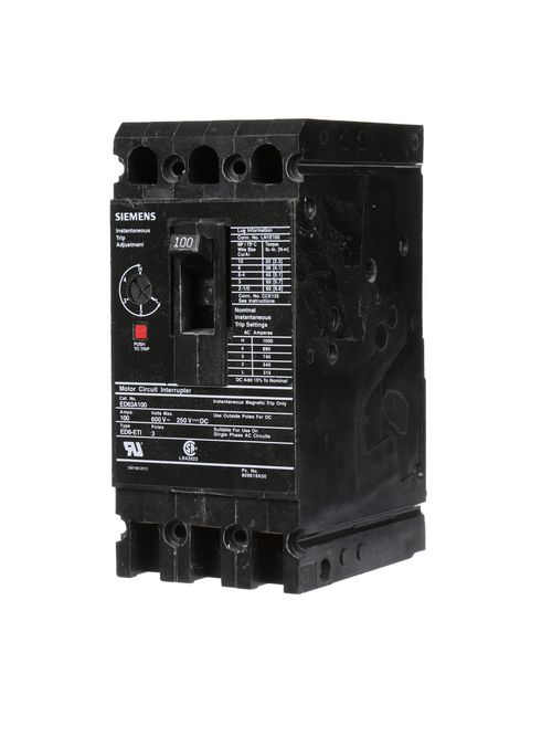 Siemens Industry ED63A100 600 Volt 100 Amp 3-Pole Circuit Breaker with ETI Lugs Siemens Industry ED63A100 600 Volt 100 Amp 3-Pole Circuit Breaker with ETI Lugs