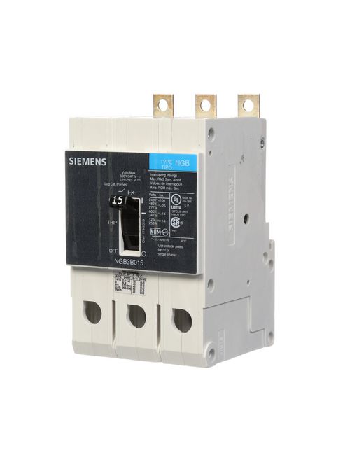 Siemens Industry NGB3B015B 3-Pole 15 Amp 600 Volt 14 kA Molded Case Circuit Breaker Siemens Industry NGB3B015B 3-Pole 15 Amp 600 Volt 14 kA Molded Case Circuit Breaker
