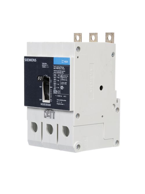 Siemens Industry NGB3B080B 3-Pole 80 Amp 600 Volt 14 kA Molded Case Circuit Breaker Siemens Industry NGB3B080B 3-Pole 80 Amp 600 Volt 14 kA Molded Case Circuit Breaker
