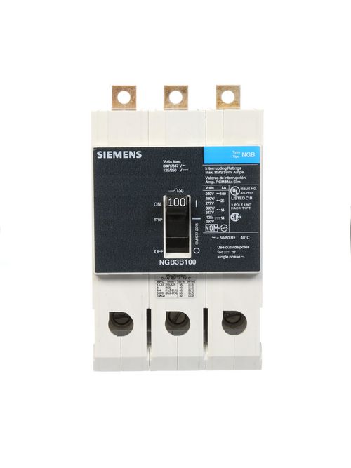 Siemens Industry NGB3B100B 3-Pole 100 Amp 600 Volt 14 kA Molded Case Circuit Breaker Siemens Industry NGB3B100B 3-Pole 100 Amp 600 Volt 14 kA Molded Case Circuit Breaker