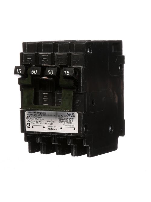 Siemens Industry Q21550CT2 2-Pole 15 Amp or 2-Pole 50 Amp 120/240 10 kA Circuit Breaker Siemens Industry Q21550CT2 2-Pole 15 Amp or 2-Pole 50 Amp 120/240 10 kA Circuit Breaker