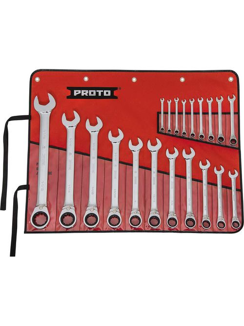 Product image for Proto JSCVT-20S 20 Piece Full Polish Combination Reversible Ratcheting Wrench Set - 12 Point