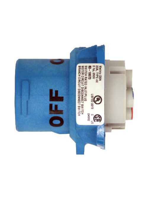 Product image for Meltric 63-18073 DSN20 Inlet, Poly, Blue, Size 1, Type 4X & IP69, 3P+G, 20A, 250 VAC, 60 Hz